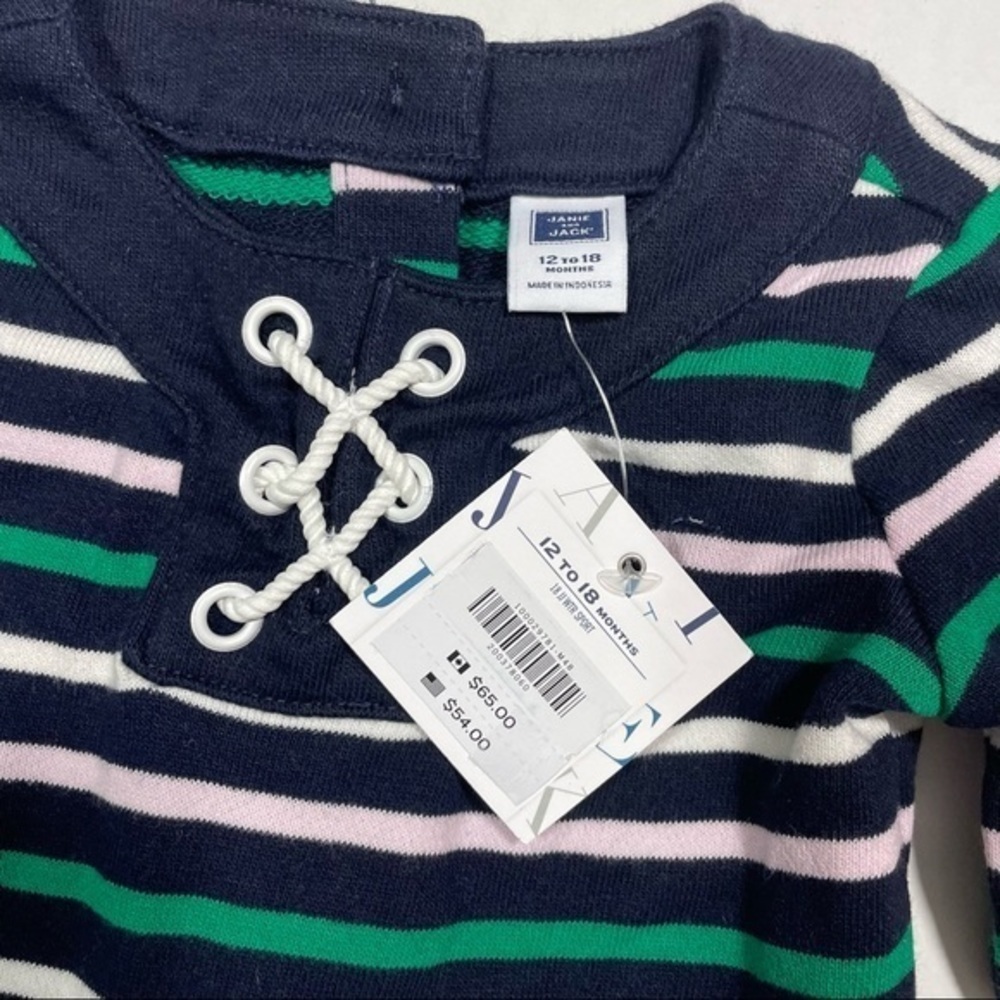 Janie and Jack Long Sleeve Stripe Dress Size 12-18 months Blue - Picture 4 of 5